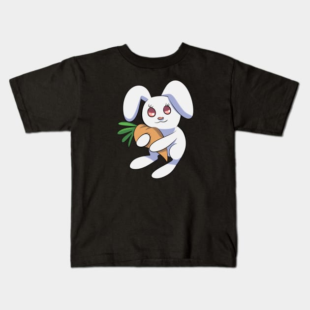 Cute Bunny Rabbit Hugging a Carrot Kids T-Shirt by Colored Stardust